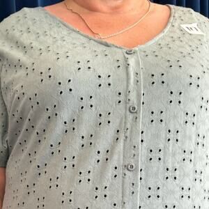 Women plus‎ size 4xl blouse shirt top buttons Sage green very detailed#117